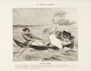 Lehká bouře (Un leger grain), deska 8 z knihy Pařížští vodáci (Les canotiers Parisiens) od Honoré Victorin Daumier