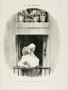 Soused si stěžuje na zalévání trávníku, desátý talíř z knihy Les Bons Bourgeois od Honoré Victorin Daumier