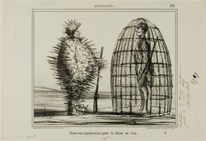 Nové oblečení pro lov lva, talíř 395 z Actualités od Honoré Victorin Daumier