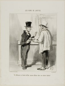 Obhájce u Rozhodčího soudu při jednání v jeho obvyklých kancelářských prostorách, deska 27 od Les Gens De Justice od Honoré Victorin Daumier