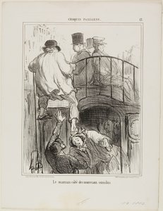 Nepříjemný aspekt nového typu omnibusu, deska 13 z knihy Croquis Parisiens od Honoré Victorin Daumier