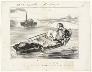Nepříjemné setkání, šestnáctý talíř z knihy Les Canotiers Parisiens od Honoré Victorin Daumier