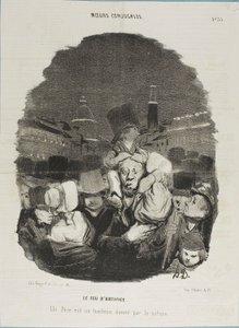 Na ohňostroji. Otec je tažný kůň, kterého poskytla příroda, deska 33 z Moeurs Conjugales a deska 14 v Actualités od Honoré Victorin Daumier