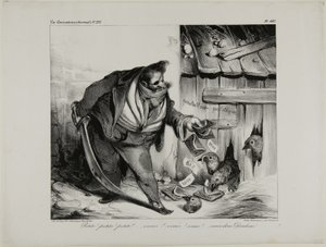 Pojď sem, kuřátko, Chick..... Chick... Kuřátko, pojď sem, malé krocánky, deska 442 od Honoré Victorin Daumier