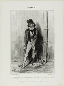"Sakra! Jsou šťastnější než jejich pánové.... tyhle mrchy od bot... chlastají!," deska 2 z Vulgarités od Honoré Victorin Daumier