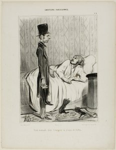 Ranní návštěva věřitele ohledně bot, deska 4 z knihy Émotions Parisiennes od Honoré Victorin Daumier