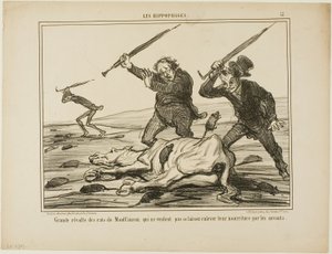 Velká vzpoura krys z Montfauconu, které nechtějí, aby jim vědci brali krmení, deska 12 z knihy Les Hippophages od Honoré Victorin Daumier
