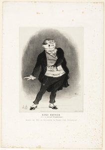 Henri Monnier. (v roli Josepha Prudhomma) "- Nikdy nedopustím, aby se má dcera stala ženou nějakého pisálka!", deska 1 z filmu Les Artistes Contemporains (Odéon) od Honoré Victorin Daumier