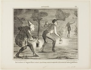 Zahradníci z Nanterre chodí o půlnoci po špičkách ke kaktusu grandiflorus, aby ho překvapili v jeho rozkvětu, deska 323 z Actualités od Honoré Victorin Daumier