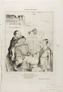 Marius v Kartágu. Vojáku, řekni senátu, že ve své vznešené chudobě jsem si vzal za křeslo zříceninu A kdybych byl v Sylle, neseděl bych tu. (slovní hříčka připisovaná M. Cousinovi), deska 35 z knihy Histoire Ancienne. od Honoré Victorin Daumier