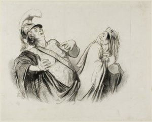 Merope. "Voják mého postavení je docela schopen řídit stát, který byl jednou bráněn s takovou legrací," deska 2 z Physionomies Tragiques (recto); Provost. (dans le Puff - Thtre Français) "Le Puff, est l
