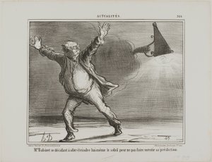 Monsieur Babinet se rozhodne osobně vypnout Slunce, aby se jeho předpovědi naplnily, deska 386 z Actualités od Honoré Victorin Daumier