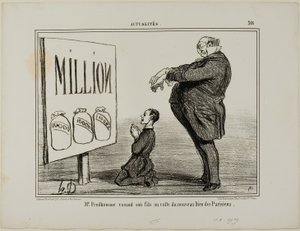 Pan Prudhomme věnuje svého syna novému Bohu Pařížanů, deska 366 z Actualités od Honoré Victorin Daumier
