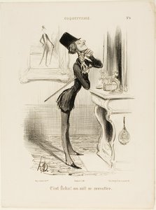 "A sakra! Zdá se, že neumím uvázat uzel!" talíř 4 z Coquetterie od Honoré Victorin Daumier