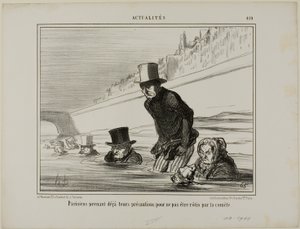 Pařížané se už snaží zabránit tomu, aby je kometa uškvařila, talíř 410 z Actualités od Honoré Victorin Daumier