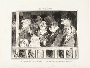 Pařížané se těší na zábavu. Dvě hodiny ve frontě před každým divadlem ve městě, talíř 1 z Les Bons Parisiens. od Honoré Victorin Daumier