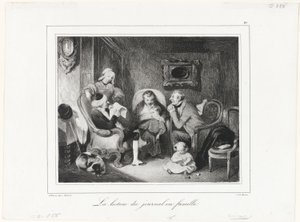 Čtení novin v rodinném kruhu od Honoré Victorin Daumier