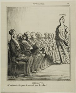 Druhé kolo voleb. "- Pozve mě na druhý valčík"," talíř 114 z Actualités od Honoré Victorin Daumier