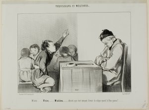 "Pane... Pane... Siiiirrrr... Kriste, je to otravné mít koliku, když na to dohlíží vedoucí," deska 13 z Professeurs Et Moutards od Honoré Victorin Daumier