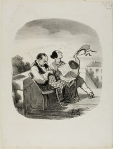 Výhoda sdílení čerstvého vzduchu na italské terase spolu s velkým množstvím hmyzu, deska 42 z Pastorales od Honoré Victorin Daumier