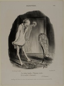 Bavlněné šaty padají, člověk zůstává a tele mizí (J. B. Rousseau), deska 10 z knihy Coquetterie od Honoré Victorin Daumier