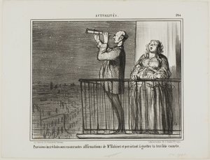 Pařížané nevěří ujištění pana Babineta a trvají na tom, že budou na kometu čekat, talíř 394 z Actualités od Honoré Victorin Daumier