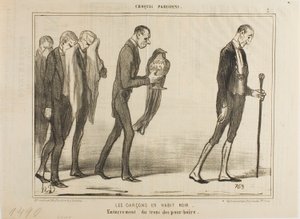 Číšník v černém obleku. Pohřeb krabičky na spropitné, deska 2 z knihy Croquis Parisiens od Honoré Victorin Daumier
