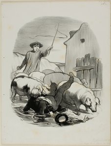 Nebezpečí přistižení při honbě za věží, deska 12 z Pastorales od Honoré Victorin Daumier