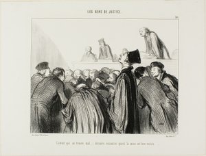 Advokát se stává nemocným, poslední možnost, když jeho případ začíná také vypadat nemocně, deska 30 z Les Gens De Justice od Honoré Victorin Daumier
