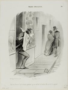 "Tady je moje žena!! Zatímco se holím, ona ze mě dělá paroháče!", deska 22 z Moeurs Conjugales od Honoré Victorin Daumier