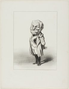 Thiers. Občan Thiers si zkouší nový plášť, který mu právě poslal Babin, deska 4 z časopisu Les Représentans Représentés od Honoré Victorin Daumier