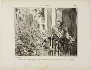 Pohled na pařížské ulice po představení slavné moralistní komedie "La Bourse", deska 330 z časopisu Actualités od Honoré Victorin Daumier