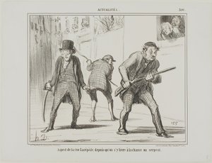 Pohled na ulici Lacépède během lovu na hada, deska 500 z Actualités od Honoré Victorin Daumier