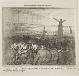Pohled na Velký sál, deska 1 ze Souvenirdu Grand Festival des Orphéonistes od Honoré Victorin Daumier