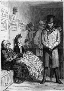 Omnibusová čekárna. Kreslený film Honore Daumier (1808-1879). Rytina v „“ Le Monde Illustré““ č. 257 z 15. března 1862. od Honoré Daumier