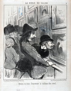 Umělecké dílo Honore Daumiera (1808-1879). Charivari pochází z roku 1852: Serie LE PUBLIC DU SALON – „“Umělci zkoumající obraz soupeře““ MUSEE DES BEAUX ARTS – PALAIS LONGCHAMP, MARSEILLE od Honoré Daumier