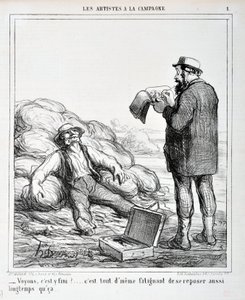 Umělecké dílo Honore Daumiera (1808-1879). Charivari pochází z roku 1865: Serie LES ARTISTS IN THE CAMPAGNE “” - Podívejme se, je konec?... Je stále únavné odpočívat, dokud...” MUZEUM VÝTVARNÝCH UMĚNÍ - PALACE LONGCHAMP, MARSEILLE od Honoré Daumier