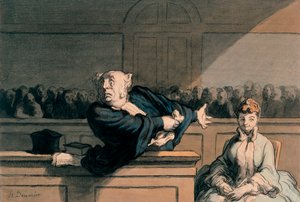Counsel for the Defense (The Advocate), cca 1862-65 (pero a inkoust, uhel, pastelka a akvarel na papíře)