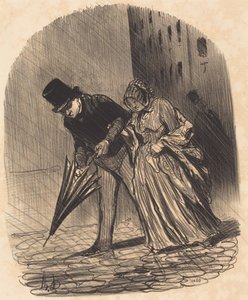 Nevýhoda příliš složitého deštníku s pružinami od Honoré Daumier