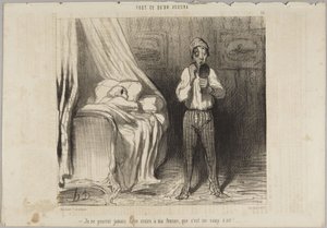 Nikdy se mi nepodaří přesvědčit manželku, že to byl průvan!, číslo 22 ze série Cokoli si přejete z Le Charivari od Honoré Daumier