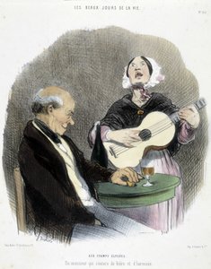 Muž popíjející ve společnosti zpěvačky – v „Les Beaux Days de la vie““ od Honoré Daumiera od Honoré Daumier
