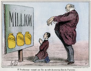 Pan Prudhomme věnuje svého syna kultu nového pařížského boha od Honore Daumier