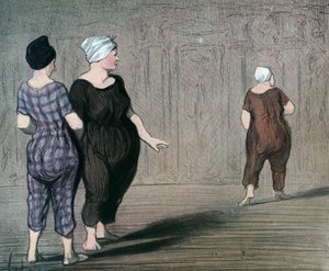 Série „“Les batheuses““ dvě ženy v plavkách zkoumá střih jiné, karikatura od Honore Daumier (1808-1879) 1844 (Koupající se: dvě dámy v plavkách, dívají se nahoru a dolů v pase jiné) Soukromá sbírka od Honoré Daumier