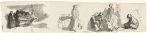 List studií se skupinou čtyř postav vpravo (recto) od Honoré Daumier