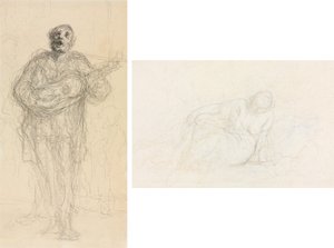 Zpívající kytarista (recto); Ležící žena opřená o paži (verze) od Honoré Daumier