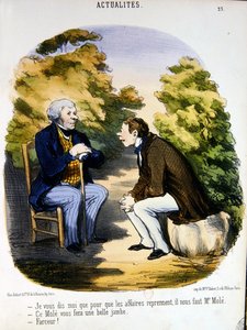 Dva muži diskutují o politice a užitečnosti hraběte de Mole (barevná litografie) od Honoré Daumier