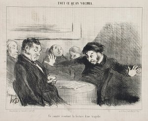 Komise poslouchající čtení tragédie od Honoré Daumier