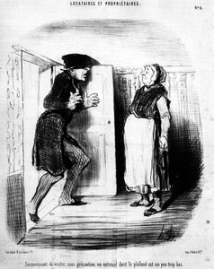 Není vhodné bez opatrnosti navštěvovat entresol, jehož strop je trochu příliš nízký, převzato z kresleného seriálu „“ Tenants et Owners“ od Honore Daumiera (1808-1879). "Serenáda" od Honoré Daumier
