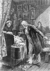 Ilustrace Alcide Theophile Robaudi (aktivní 1874-1884) pro bratrance Ponse, román Honore de Balzaca (1799-1850) z vícesvazkové sbírky s názvem Lidská komedie, vydaný v roce 1900, Paříž