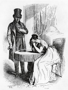 Žena v zoufalství pod pohledem muže, ilustrace z Ferragus od Honore de Balzac (1799-1850), francouzské vydání